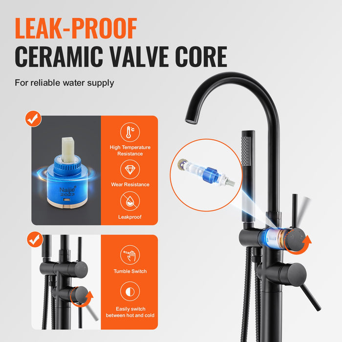 VEVOR Freestanding Bathtub Faucet, Floor Mount, Freestanding Tub Filler, Shower Mixer Taps, Two Water Modes, 360° Swivel Spout, for Bathing & Showering Pet Bathing Cleaning Drains Toilet Flushing