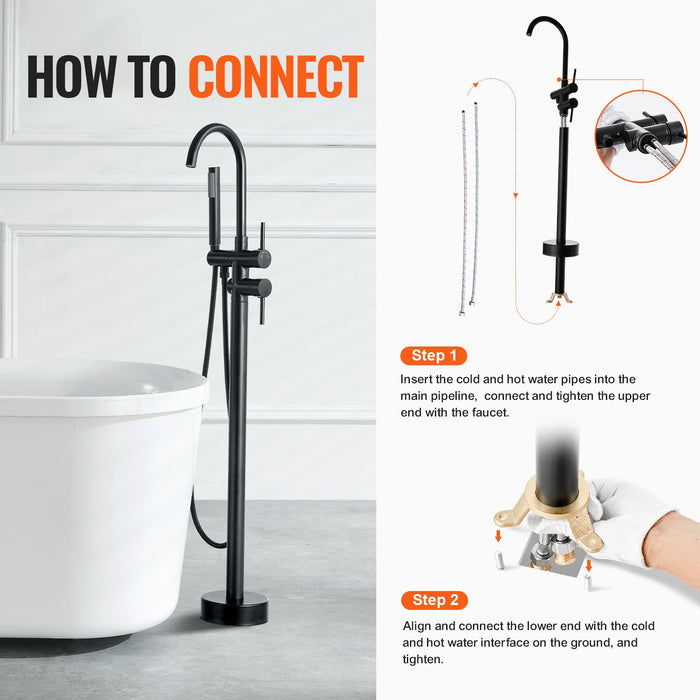 VEVOR Freestanding Bathtub Faucet, Floor Mount, Freestanding Tub Filler, Shower Mixer Taps, Two Water Modes, 360° Swivel Spout, for Bathing & Showering Pet Bathing Cleaning Drains Toilet Flushing
