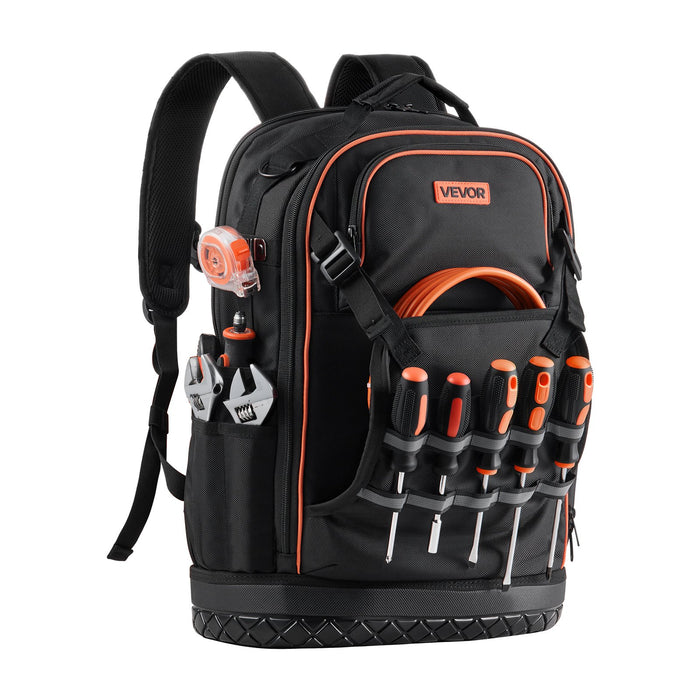 VEVOR Tool Backpack, 65 Pockets, Heavy-duty Tools Storage Organizer Work Bags with Laptop Compartment & Molded Base, Electrician Jobsite Backpack for Electrician, Repairman, and HVAC Techs