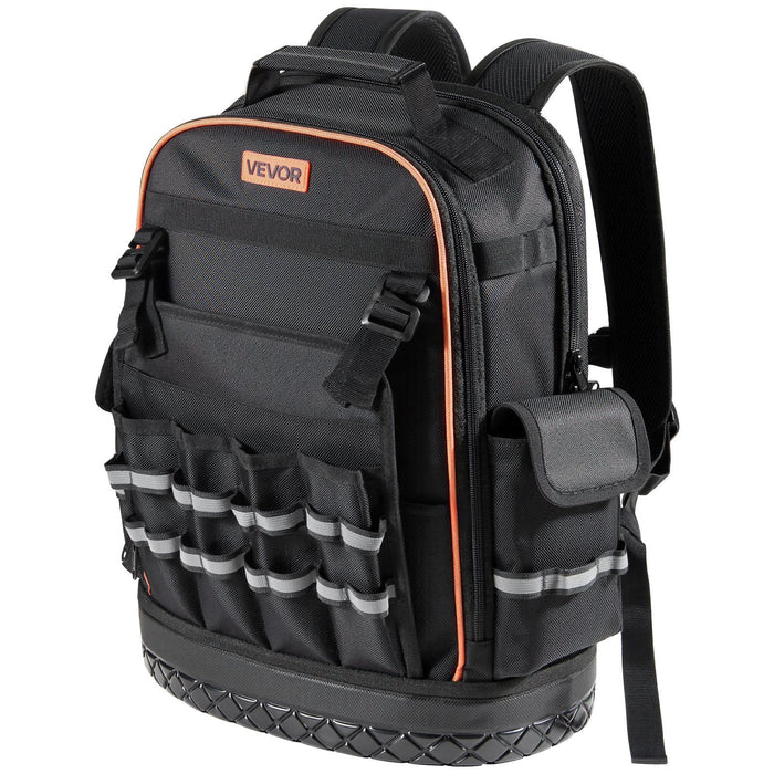 Tool Backpack, 64 Pockets, Heavy-duty Tools Storage Organizer Work Bags with Laptop Compartment & Molded Base, Electrician Jobsite Backpack for Electrician, Repairman, and HVAC Techs