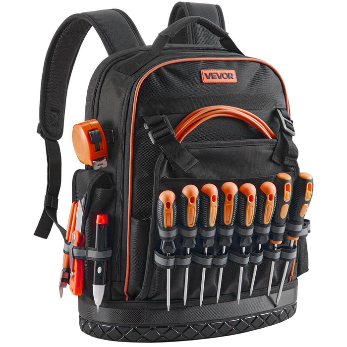 Tool Backpack, 64 Pockets, Heavy-duty Tools Storage Organizer Work Bags with Laptop Compartment & Molded Base, Electrician Jobsite Backpack for Electrician, Repairman, and HVAC Techs