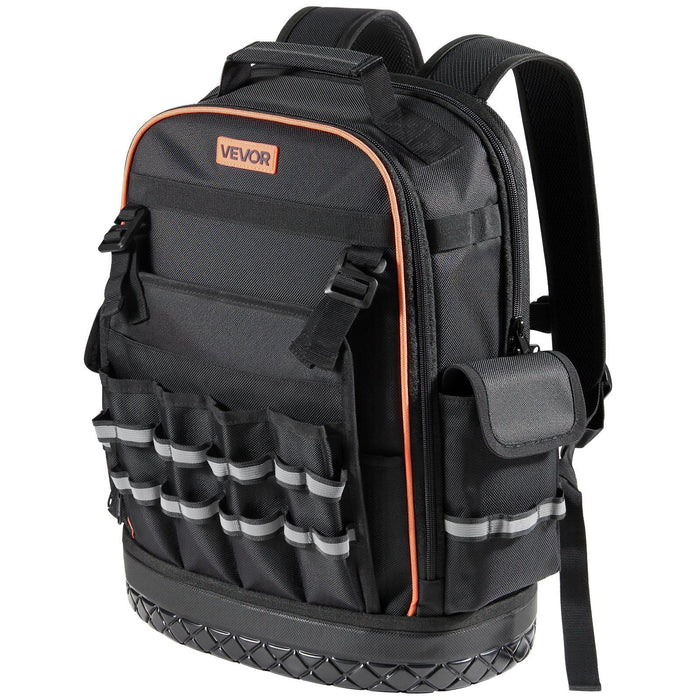 Tool Backpack, 64 Pockets, Heavy-duty Tools Storage Organizer Work Bags with Laptop Compartment & Molded Base, Electrician Jobsite Backpack for Electrician, Repairman, and HVAC Techs