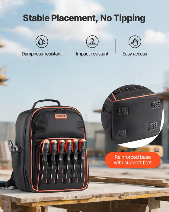 Tool Backpack, 49 Pockets, Heavy-duty Tools Storage Organizer Work Bags with Laptop Compartment & Reinforced Fabric Base, Electrician Jobsite Backpack for Electrician, Repairman