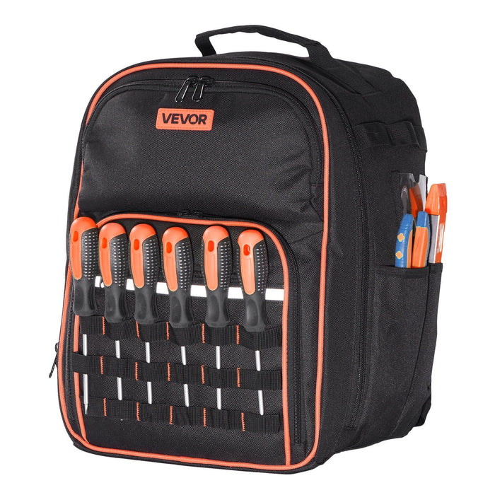 Tool Backpack, 49 Pockets, Heavy-duty Tools Storage Organizer Work Bags with Laptop Compartment & Reinforced Fabric Base, Electrician Jobsite Backpack for Electrician, Repairman