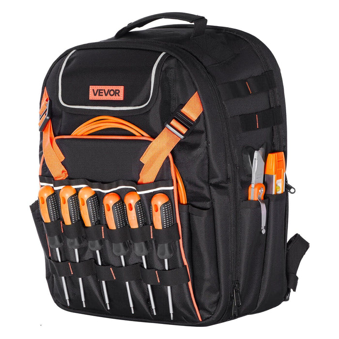 Tool Backpack, 45 Pockets, Heavy-duty Tools Storage Organizer Work Bags with Laptop Compartment & Reinforced Fabric Basee, Electrician Jobsite Backpack for Electrician, Repairman