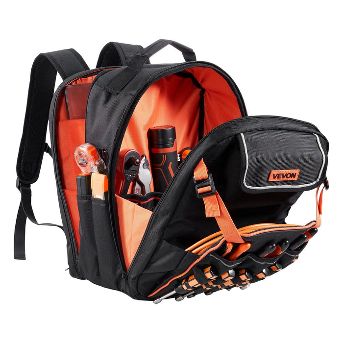 Tool Backpack, 45 Pockets, Heavy-duty Tools Storage Organizer Work Bags with Laptop Compartment & Reinforced Fabric Basee, Electrician Jobsite Backpack for Electrician, Repairman