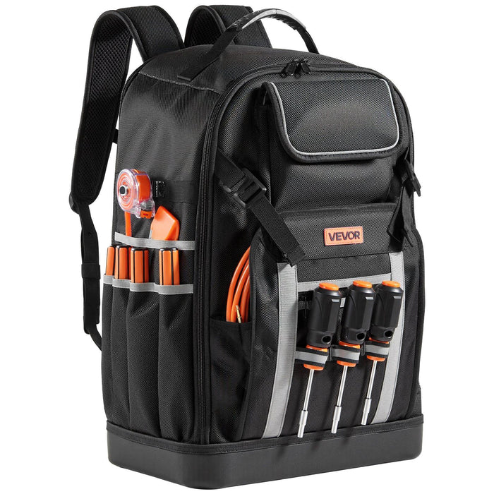 Tool Backpack, 56 Pockets, Heavy-duty Tools Storage Organizer Bags with Molded Base, Electrician Jobsite Backpack for Construction Jobsite, Electrician, Industrial, Repairman, and HVAC Techs
