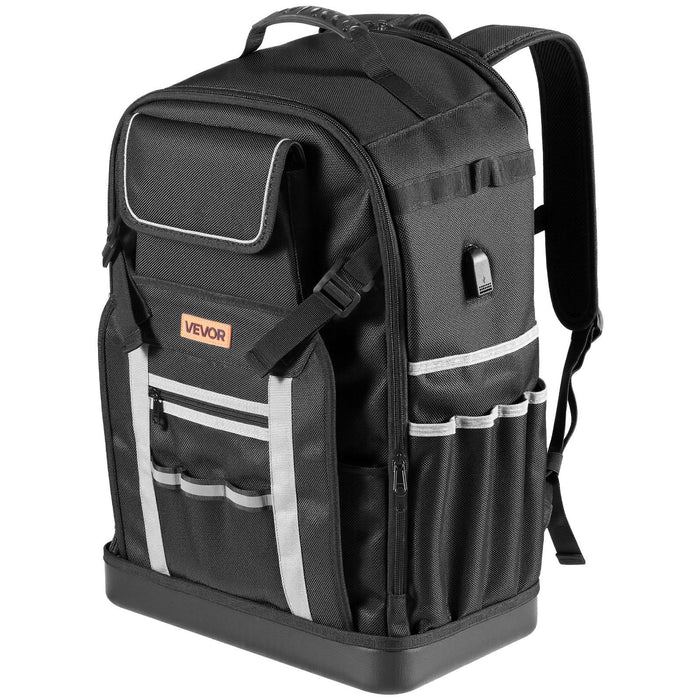Tool Backpack, 56 Pockets, Heavy-duty Tools Storage Organizer Bags with Molded Base, Electrician Jobsite Backpack for Construction Jobsite, Electrician, Industrial, Repairman, and HVAC Techs