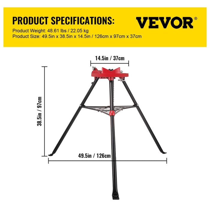 VEVOR Tripod Pipe Chain Vice Stand 1/8" to 6" w/ Steel Legs & Rubber Mounts Bib