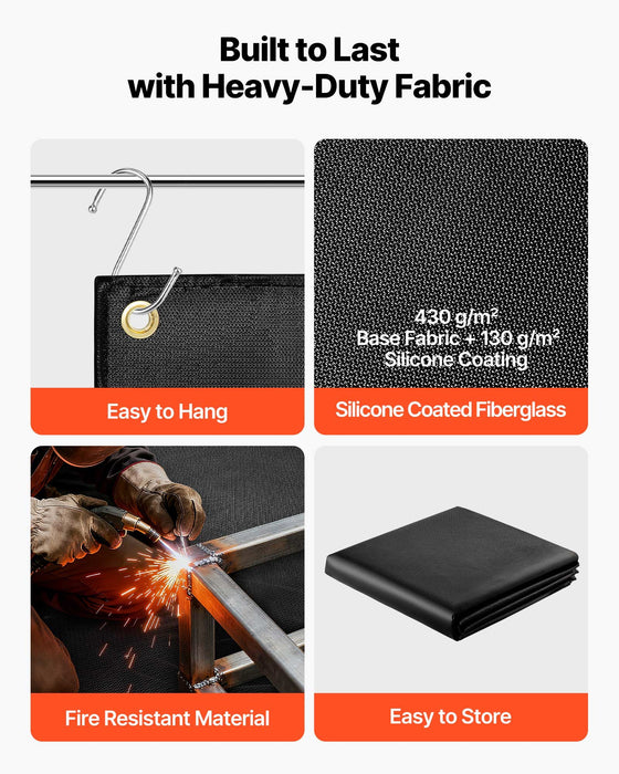 VEVOR Welding Blanket, 1829mm x 2438mm Silicone Coated Fiberglass Welding Blanket, 1800°F Heat Resistant Safety Protection Blankets, Flame Retardant Fireproof Insulation Mat with Metal Grommets