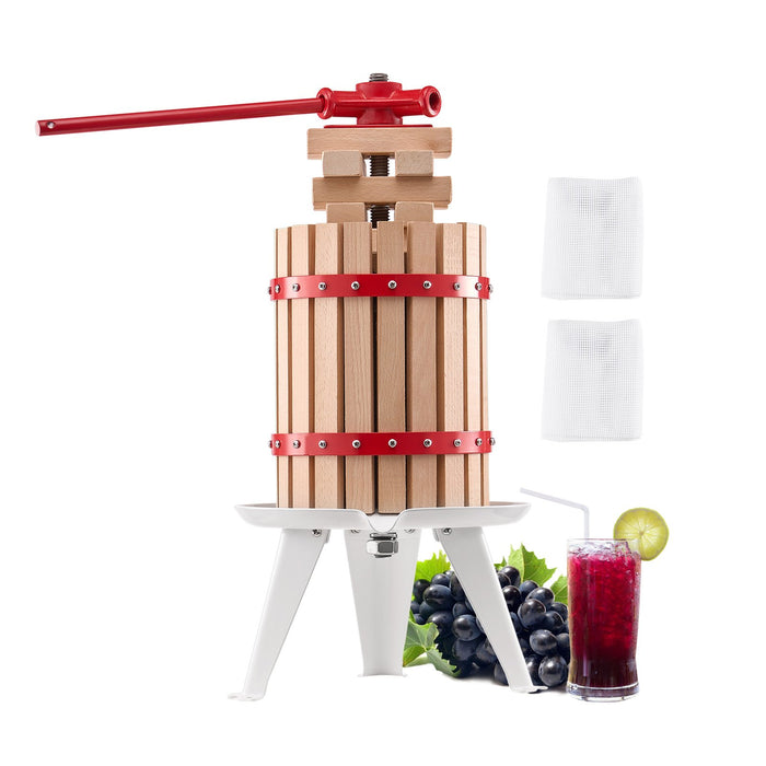 VEVOR 1.6 Gal/6L Fruit Wine Press, Solid Wood Basket with 8 Blocks, Heavy Duty Manual Juice Maker, Cider Apple Grape Tincture Honey Olive Oil Making Press with Handle for Kitchen, Home