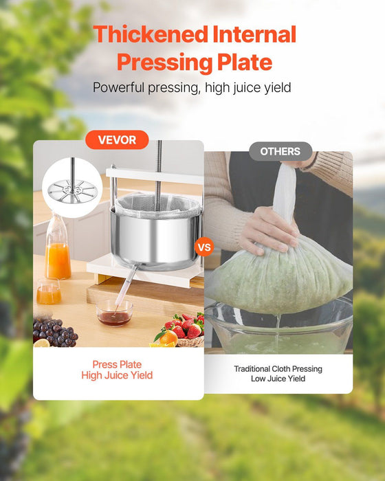3.17 Gal/12L Fruit Wine Press, 2 Stainless Steel Barrels, Manual Juice Maker, Cider Apple Grape Tincture Honey Olive Oil Making Press with Triangular Handle for Outdoor Kitchen Home