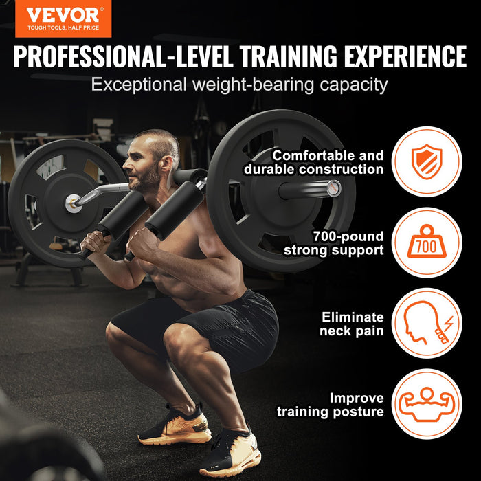 VEVOR Safety Squat Bar, 318kg Fitness Squat  Bar, Safety Squat Bar Attachment with Shoulder and Arm Pads, 28mm Diameter Weight Bar, Ideal for Front Squats, Lunges, Rehab, Physical Therapy