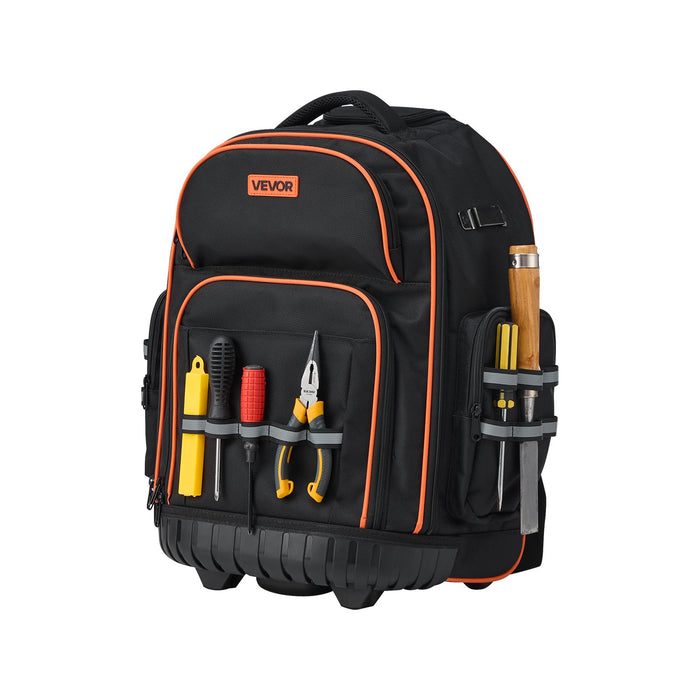 VEVOR Rolling Tool Backpack, 110 lbs Load Capacity, 45 Pockets Heavy Duty Roller Tool Bag on Wheels, Adjustable Telescoping Handle & Stable Base, Toolbag Organizers for Construction, Mechanic