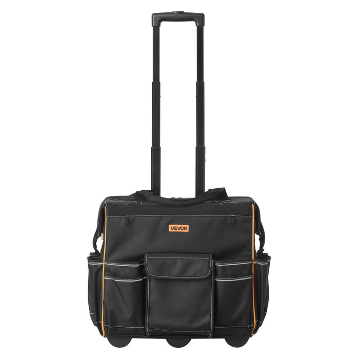 VEVOR Rolling Tool Bag, 110 lbs Load Capacity, 25 Pockets Heavy Duty Roller Tool Bag with Adjustable Telescoping Handle & Stable Base, Toolbag Organizers with Wheels for Electrician, Construction