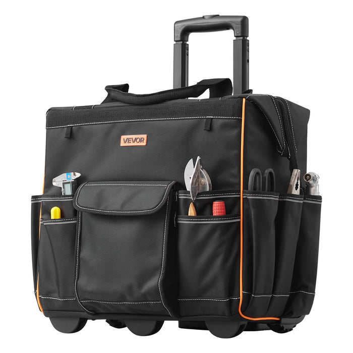 VEVOR Rolling Tool Bag, 110 lbs Load Capacity, 25 Pockets Heavy Duty Roller Tool Bag with Adjustable Telescoping Handle & Stable Base, Toolbag Organizers with Wheels for Electrician, Construction