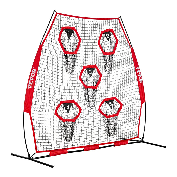 VEVOR 2133.6 x 2133.6mm Football Trainer Throwing Net, Training Throwing Target Practice Net with 5 Target Pockets, Knotless Net Includes Straps and Portable Carry Case, Improve QB Throwing Accuracy