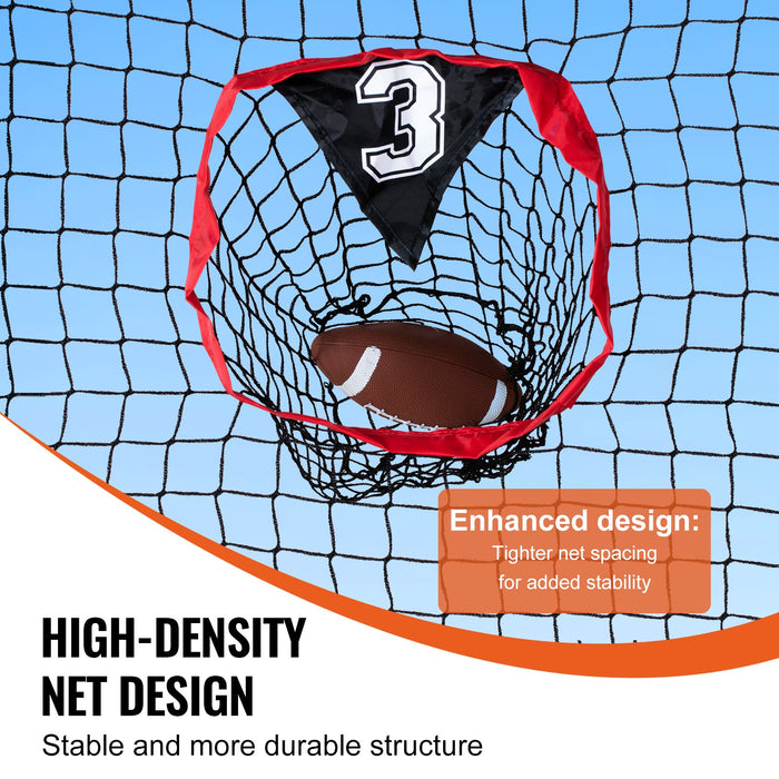 VEVOR 8 x 8 ft Football Trainer Throwing Net, Training Throwing Target Practice Net with 5 Target Pockets, Knotless Net Includes Bow Frame and Portable Carry Case, Improve QB Throwing Accuracy, Red