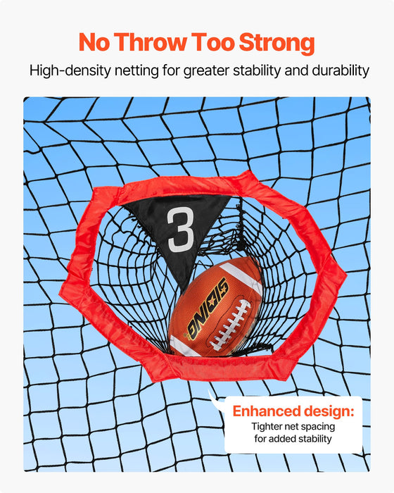 VEVOR 2438.4x2438.4mm Football Trainer Throwing Net, Training Throwing Target Practice Net with 6 Target Pockets, Knotless Net Includes Straps and Portable Carry Case, Improve QB Throwing Accuracy,Red
