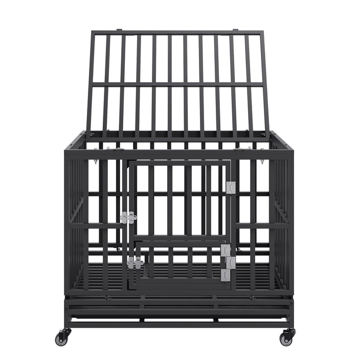 VEVOR Heavy Duty Dog Crate 38 in Metal Dog Kennel with Wheels and Removable Tray