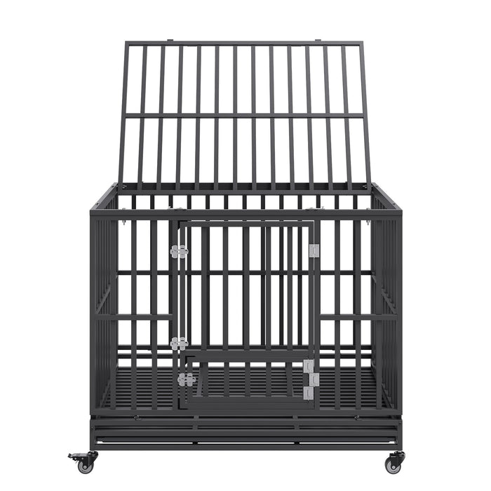 VEVOR 47 Inch Heavy Duty Dog Crate, Indestructible Dog Crate, 3-Door Heavy Duty Dog Kennel for Medium to Large Dogs with Lockable Wheels and Removable Tray, High Anxiety Dog Crate for Indoor & Outdoor