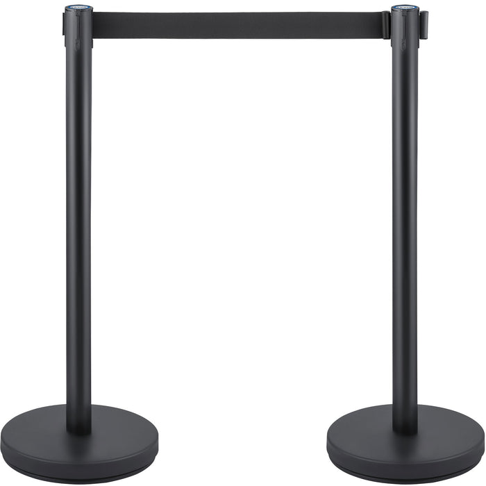 VEVOR Crowd Control Stanchion, Set of 6 Pieces Stanchion Set, Stanchion Set with 6.6 ft/2 m Black Retractable Belt, Black Crowd Control Barrier with Concrete and Metal Base â€?Easy Connect Assembly