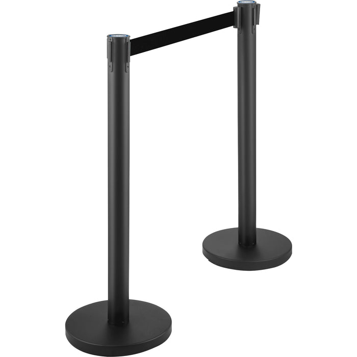 VEVOR Crowd Control Stanchion, Set of 6 Pieces Stanchion Set, Stanchion Set with 6.6 ft/2 m Black Retractable Belt, Black Crowd Control Barrier with Concrete and Metal Base â€?Easy Connect Assembly