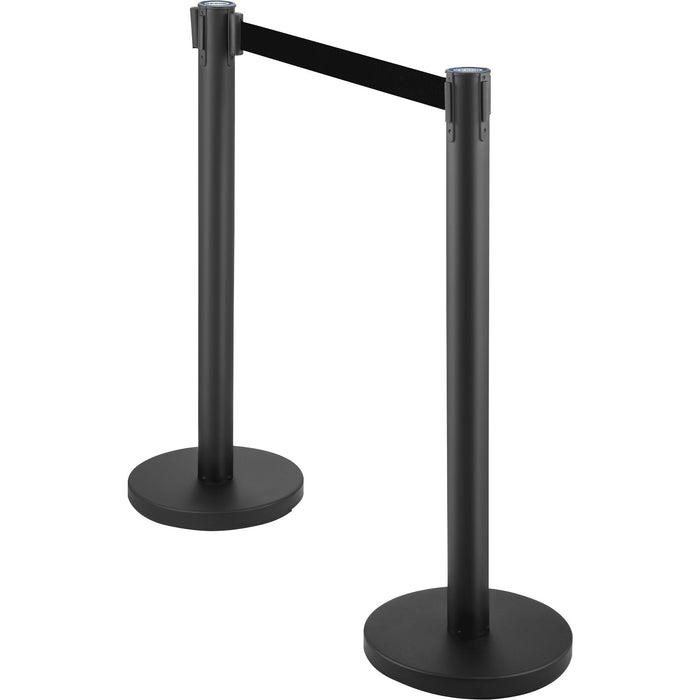 VEVOR Crowd Control Stanchion, Set of 6 Pieces Stanchion Set, Stanchion Set with 6.6 ft/2 m Black Retractable Belt, Black Crowd Control Barrier with Concrete and Metal Base â€?Easy Connect Assembly