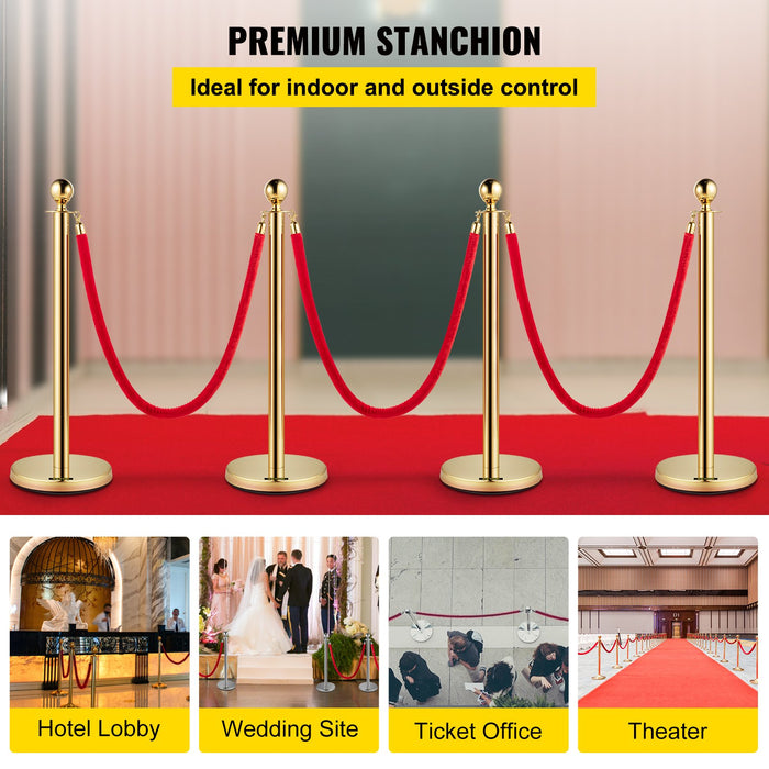 VEVOR 4PCS Gold Stanchion Posts Queue, 38 Inch Red Velvet Rope, Crowd Control Barriers Queue Line Rope, Barriers for Party Supplies