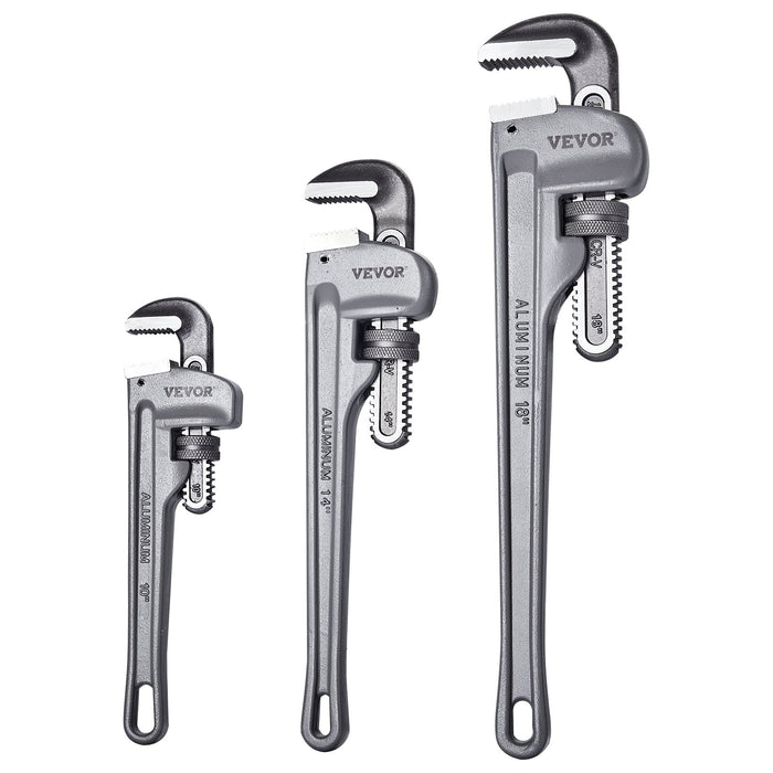 VEVOR 3-Piece Pipe Wrench Set, 10" 14" 18" Aluminum Straight Pipe Wrench, Adjustable Plumbing Wrench, with High Strength Jaw and Ergonomic Handle, Hangable Design, for Water Pipes, Automotive Repairs