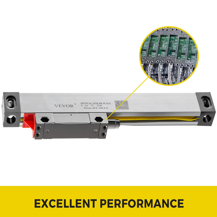 VEVOR 1 Axis Lathe Linear Scale 200mm with Accuracy 0.0002" Optical Length Precision Linear Scale Aluminum Body for Mill Milling Lathe Machine with Accessories (200mm(8"))