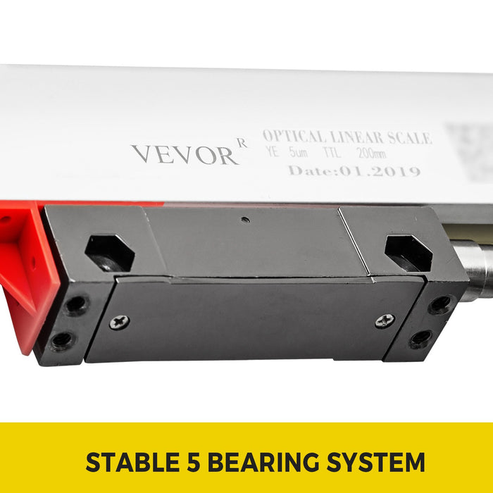 VEVOR 1 Axis Lathe Linear Scale 200mm with Accuracy 0.0002" Optical Length Precision Linear Scale Aluminum Body for Mill Milling Lathe Machine with Accessories (200mm(8"))