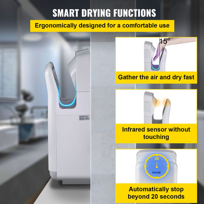 VEVOR Jet Hand Dryer Blade Hand Dryer Automatic High Speed for Washroom White