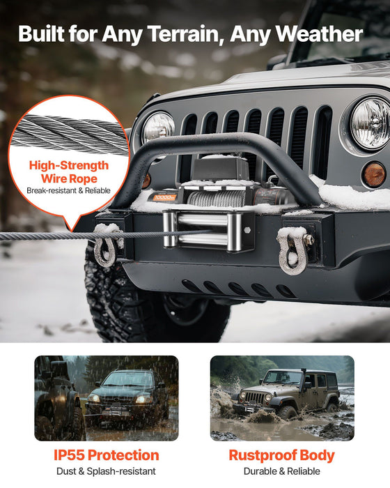 Electric Winch, 4500 kg Load Capacity, 12V DC Truck Winch with Φ8.3 mm x 19.8 m Steel Rope, Wireless & Wired Remote Control, IP55 Waterproof for Towing SUV Jeep Trailer Boat Off-Road Vehicle