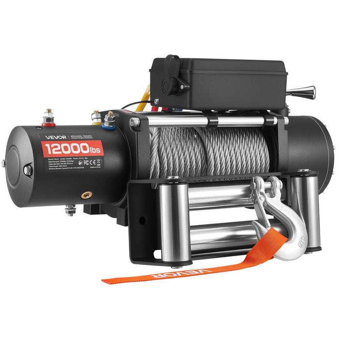 VEVOR Electric Winch, 5400 kg Load Capacity, 12V DC Truck Winch with Φ9.1 mm x 24 m Steel Rope, Wireless & Wired Remote Control, IP55 Waterproof for Towing SUV Jeep Trailer Boat Off-Road Vehicle