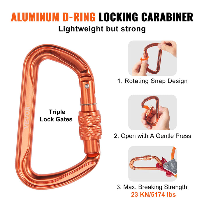 VEVOR 12.7mm Steel Core Flipline, 16ft(4.8m)Arborist Flipline for Tree Climbing with Alloy Steel Snap Hook & Aluminum Alloy Carabiner, 30KN Breaking Tension for Fall Protection, Tree Climber