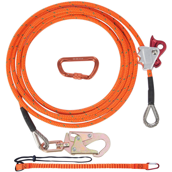 VEVOR 12.7mm Steel Core Flipline, 16ft(4.8m)Arborist Flipline for Tree Climbing with Alloy Steel Snap Hook & Aluminum Alloy Carabiner, 30KN Breaking Tension for Fall Protection, Tree Climber