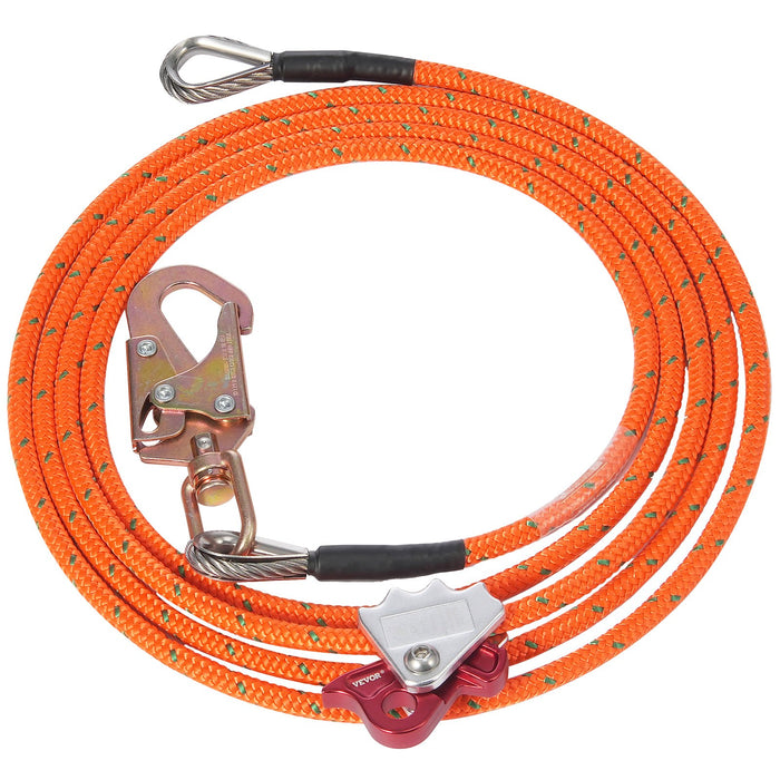 VEVOR 12.7mm Steel Core Flipline, 16ft(4.8m)Arborist Flipline for Tree Climbing with Alloy Steel Snap Hook & Aluminum Alloy Carabiner, 30KN Breaking Tension for Fall Protection, Tree Climber