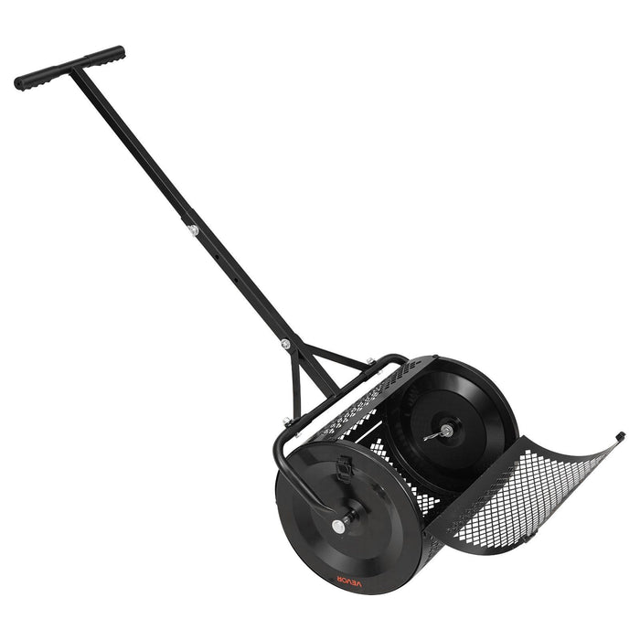 Compost Spreader, 42 cm Wide Peat Moss Spreader with T Shaped Handle, 3 Heights Adjustable, Powder-Coated Steel Garden Peat Moss Roller, Heavy Duty Grass Seed Roller for Planting Seeding, Black