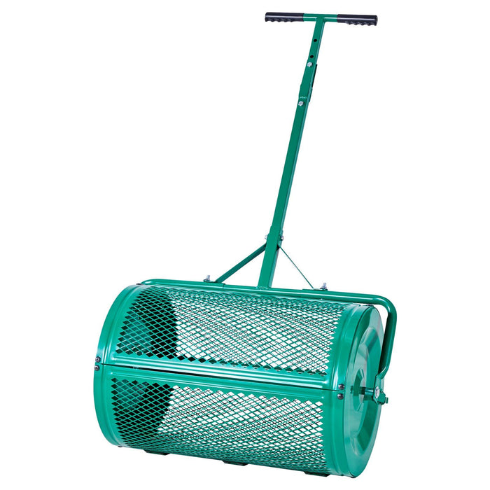 Compost Spreader, 24 in Wide Peat Moss Spreader with Push/Tow Handle, 4 Heights Adjustable, Powder-Coated Steel Garden Peat Moss Roller, Heavy Duty Grass Seed Spreaders for Planting Seeding