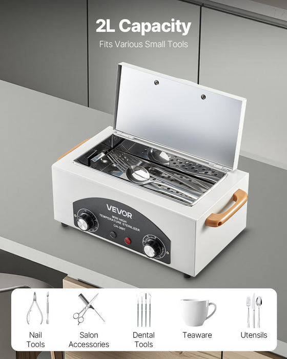 VEVOR High Temperature Autoclave Machine, 2L, 300W High Temperature Cleaner Machine Box with Adjustable Temperature and Time, Dry Heat Cabinet Nail Tool Cleaner for Labs, Home, Nail and Beauty Salons
