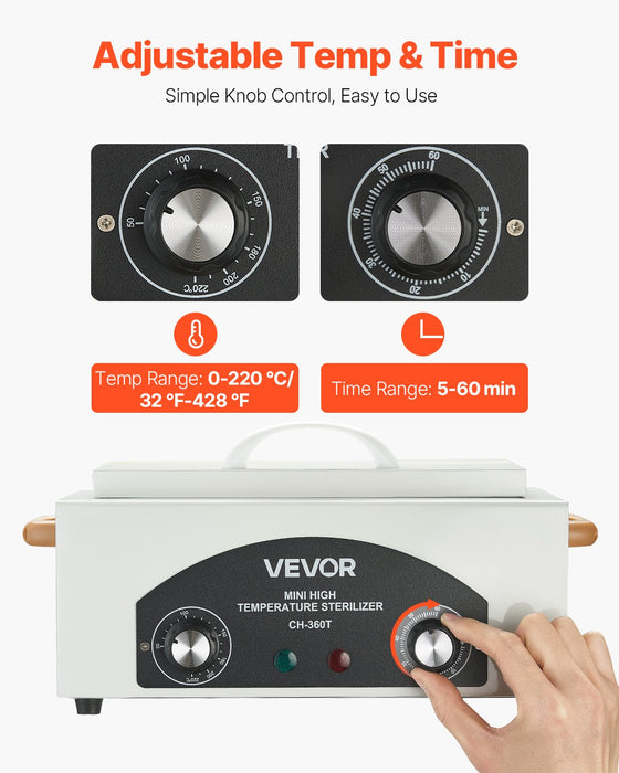 VEVOR High Temperature Autoclave Machine, 2L, 300W High Temperature Cleaner Machine Box with Adjustable Temperature and Time, Dry Heat Cabinet Nail Tool Cleaner for Labs, Home, Nail and Beauty Salons