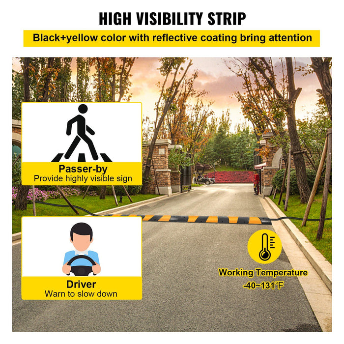 2pcs 6 Feet Rubber Driveway Modular Heavy Duty Speed 185 x 31 x 5.5 cm Cable Protector Ramp for Garage Gravel Roads Asphalt Concrete, 2Pack-6Ft-Speed Bump