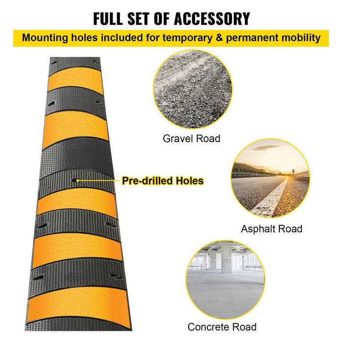 2pcs 6 Feet Rubber Driveway Modular Heavy Duty Speed 185 x 31 x 5.5 cm Cable Protector Ramp for Garage Gravel Roads Asphalt Concrete, 2Pack-6Ft-Speed Bump