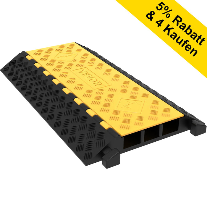 VEVOR Rubber Cable Guard, 3-Channel, 2 x 2.3 in - Durable Cord Protection Ramp for Driveways, 6600 lbs Capacity
