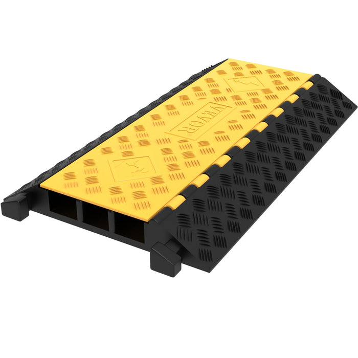 VEVOR Rubber Cable Guard, 3-Channel, 2 x 2.3 in - Durable Cord Protection Ramp for Driveways, 6600 lbs Capacity
