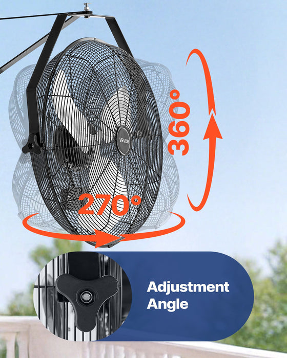 VEVOR 615mm Industrial Wall Mount Fan 3 Speed 4650 CFM for Garage Greenhouse