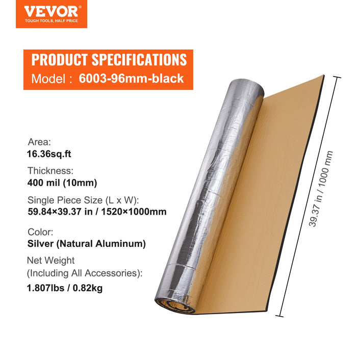 VEVOR Car Sound Deadening Mat, 400 mil 1.5sq.m Automotive Sound Deadener, High Density Foam Sound Deadener Material & Heat Barrier, Double Layer Waterproof Structure Acoustic Insulation Mat