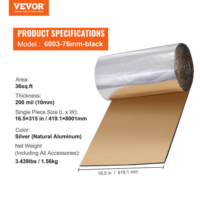 VEVOR Car Sound Deadening Mat, 200 mil 3.3sq.m Automotive Sound Deadener, High Density Foam Sound Deadener Material & Heat Barrier, Double Layer Waterproof Structure Acoustic Insulation Mat