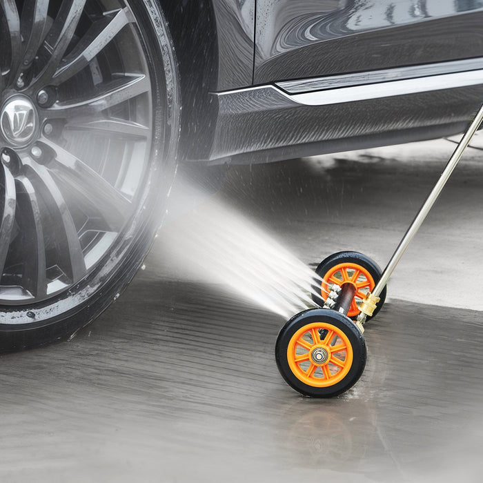 24" Pressure Washer Undercarriage Cleaner, Stainless Steel Surface Cleaner for Pressure Washer, 4000 Max PSI, Angle Adjustment Gear, 7 Spray Nozzles, 2 Extended Wands for Driveway, Patio, Deck